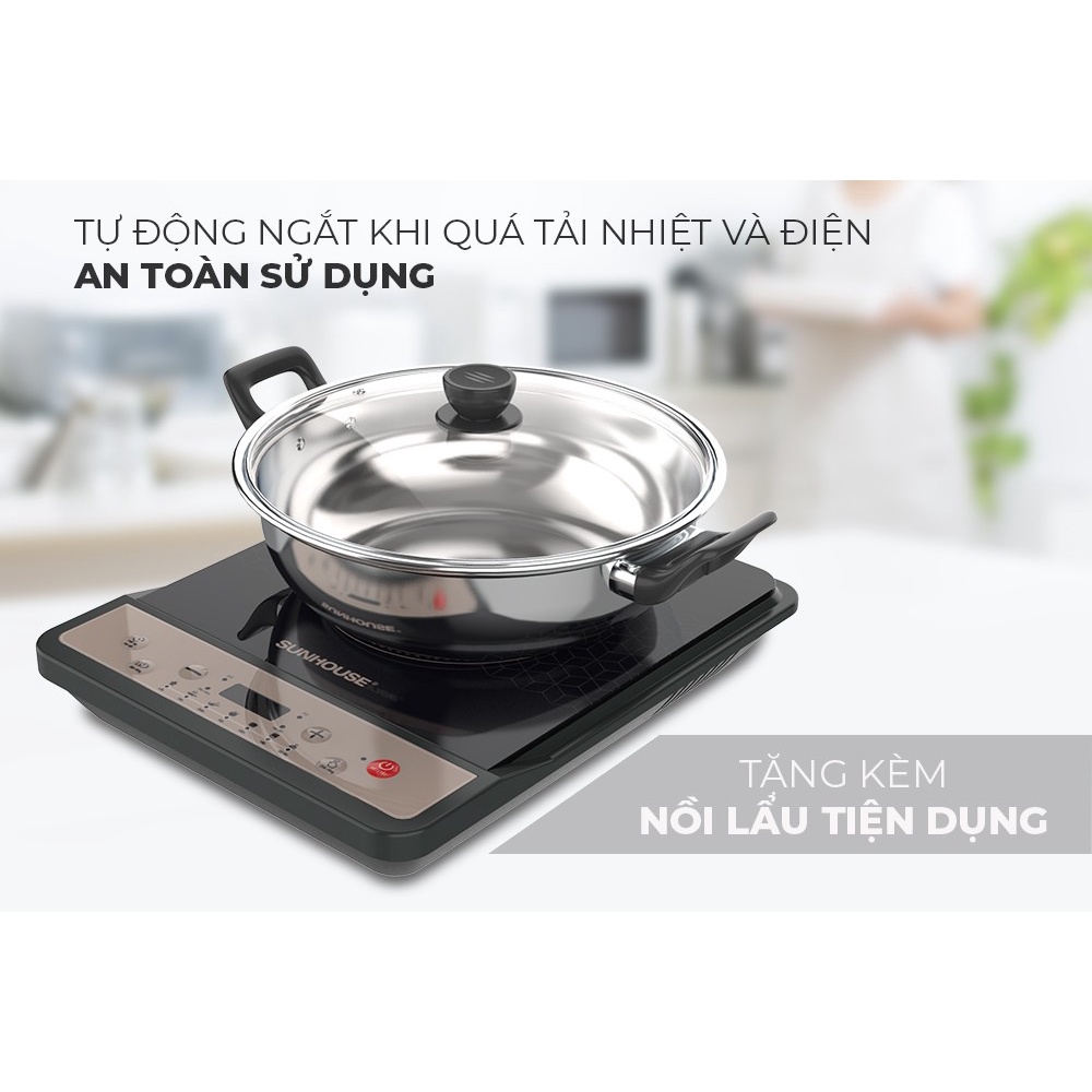 Bếp từ đơn Sunhouse SHD6160 công suất 1800W, tặng kèm nồi lẩu
