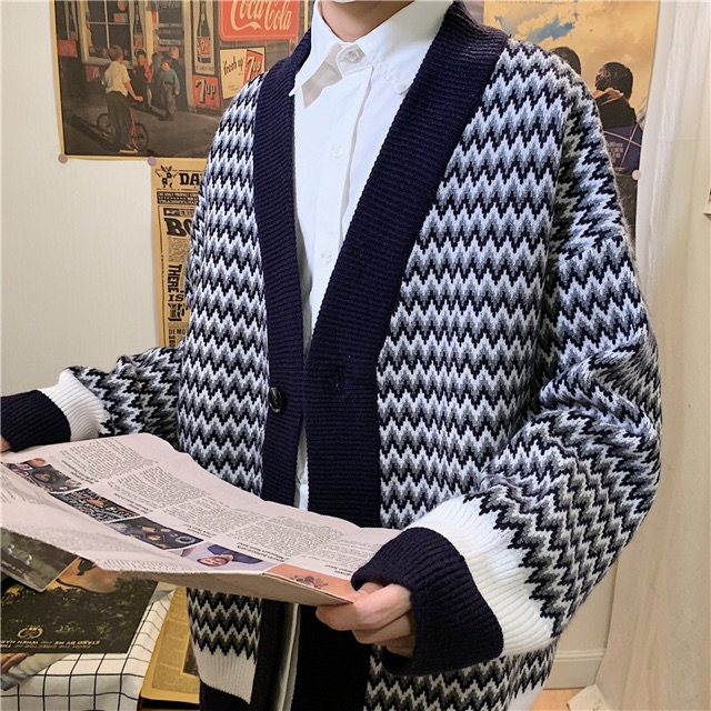 [HÀNG ORDER] Áo khoác Cardigan nam hoạ tiết sọc zigzag style Hàn Quốc | BigBuy360 - bigbuy360.vn