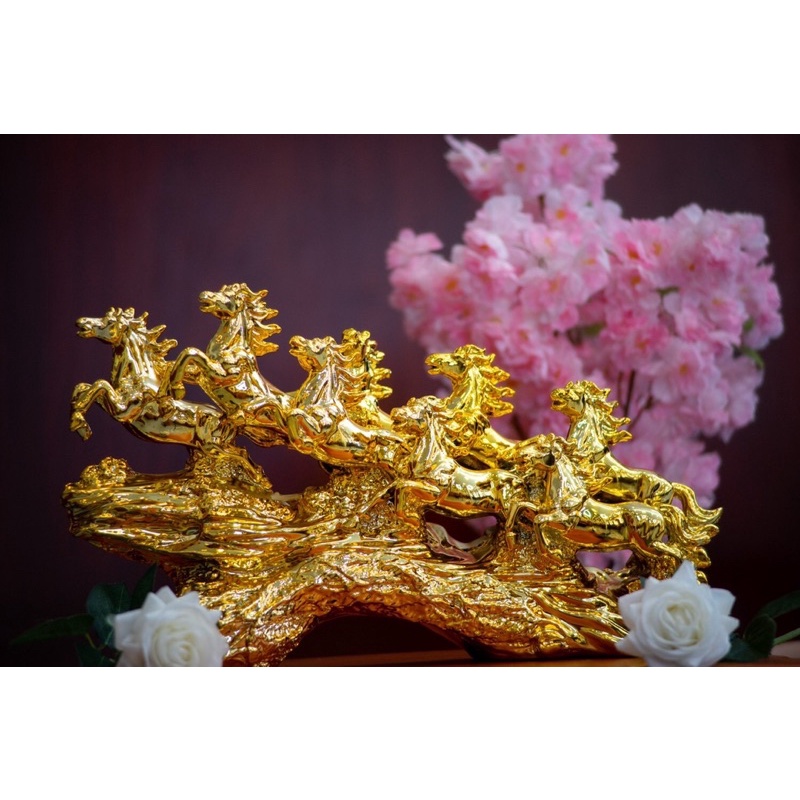 Tượng Bát Mã Truy Phong - Mã Đáo Thành Công mạ vàng