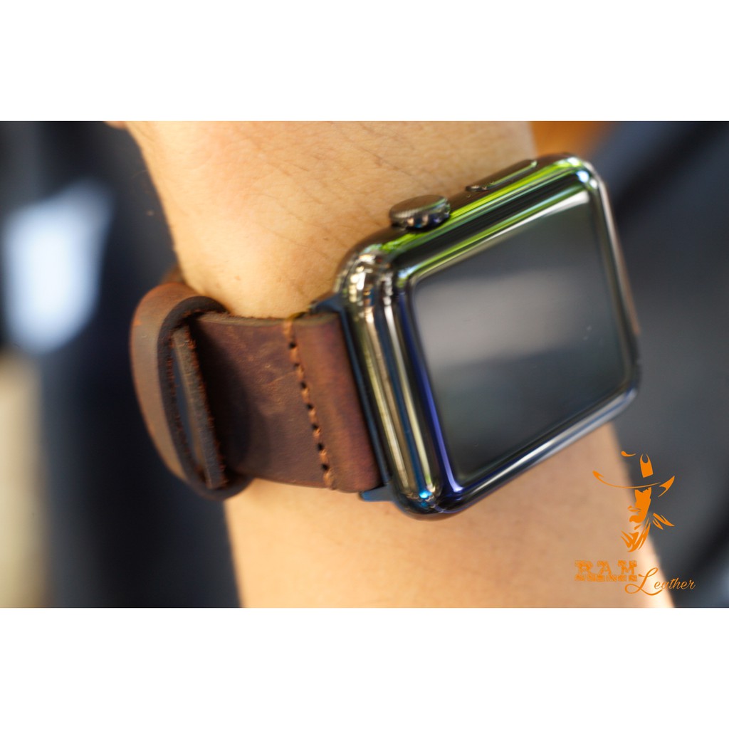 Dây Apple Watch , iWatch , iphone Watch da bò nâu đất RAM Leather simple 1