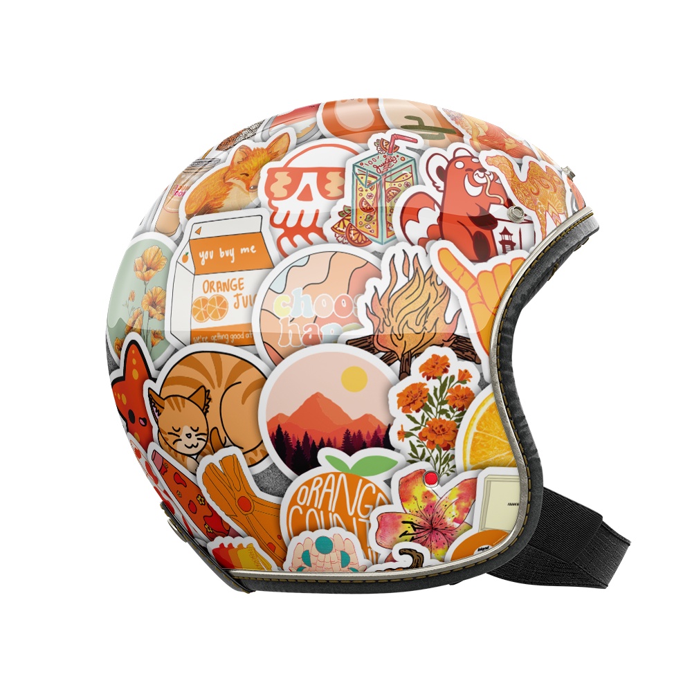 Set 50 cái Sticker màu Cam dán mũ bảo hiểm, hình dán Orange chống nước, decal màu cam trang trí laptop, điện thoại