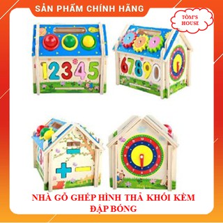 Bộ đồ chơi nhà gỗ ghép hình thả khối kèm đập bóng cho bé