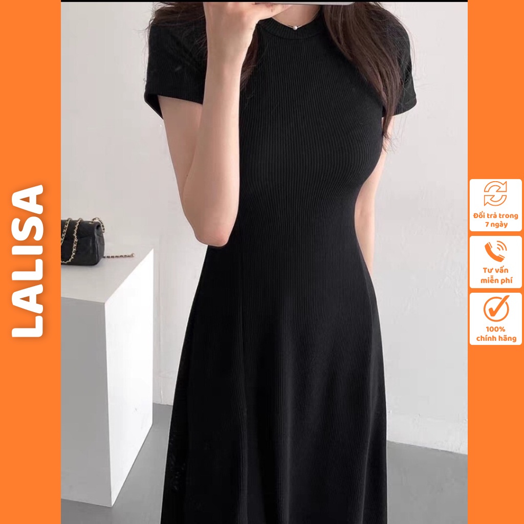 Váy Body Nữ LALISA Đầm Dự Tiệc Len Tay Ngắn Chất Len Dệt Kim Thiết Kế Hàn Quốc Basic Hai Màu Đen Kem VD014