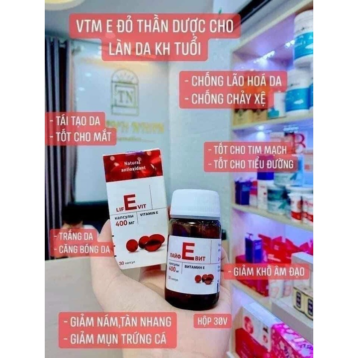 Viên uống vitamin E 400 đẹp da sáng da hạn chế lão hoá da hộp 30 viên E đỏ hàng nga