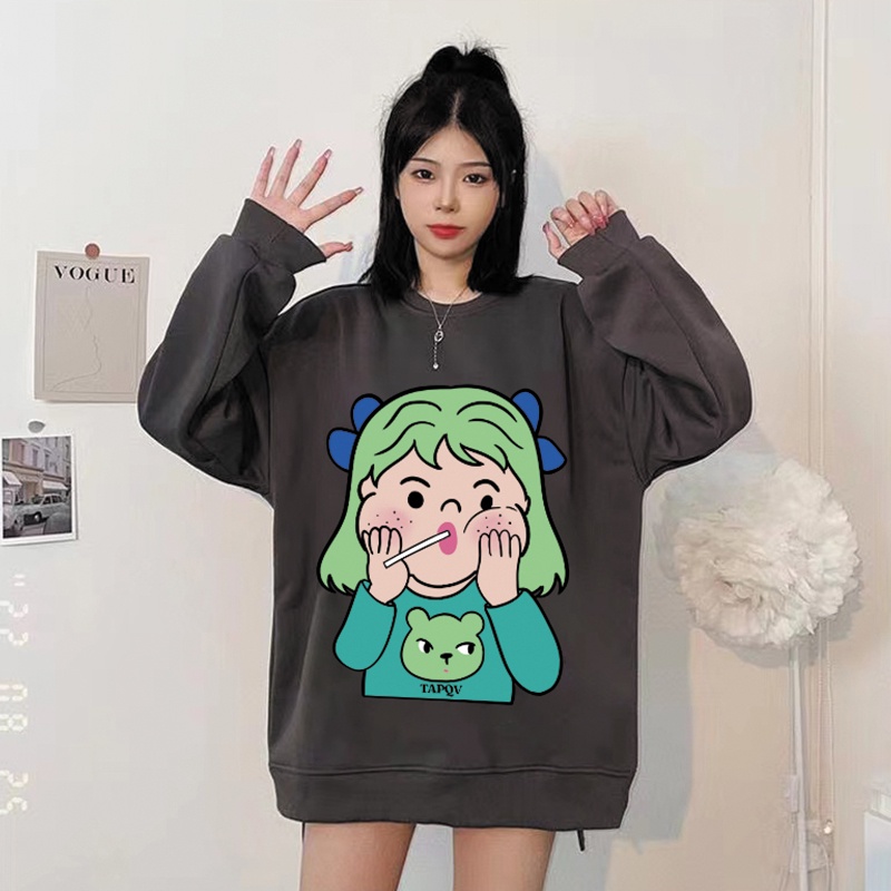 NRVP Áo Thun Nữ Dài Tay Dáng Rộng In Hình Phong Cách Hàn Quốc Mới