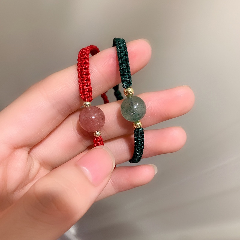 Vòng tay sợi dệt màu đỏ hạt pha lê may mắn