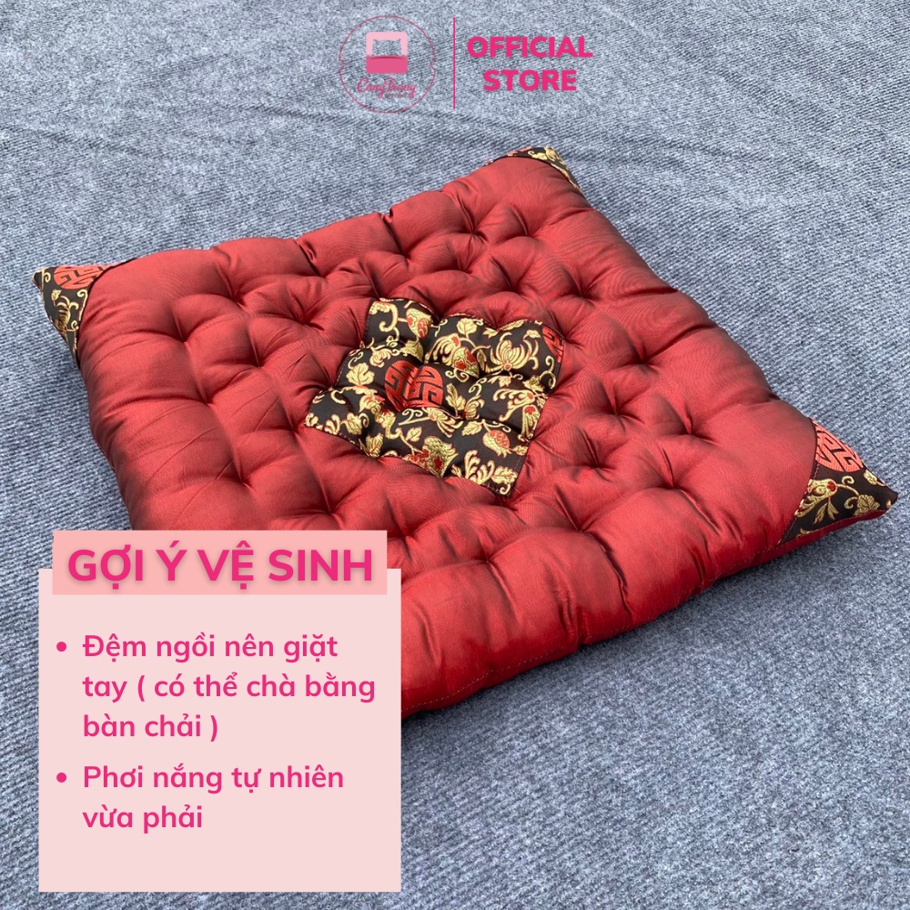Đệm ngồi bệt gấm thêu vi tính, nệm ngồi thiền vải đũi, trang trí quán cafe, trà chanh - Size 40cm x 40cm