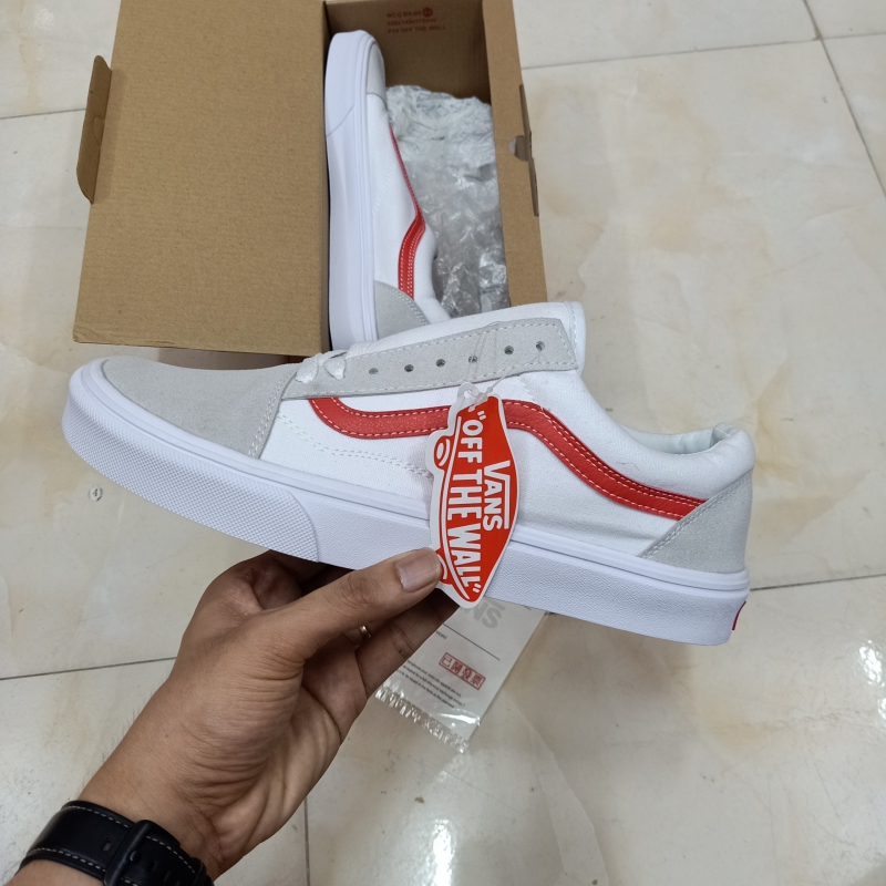 Giày Vans Old Skool Trắng Sọc Đỏ