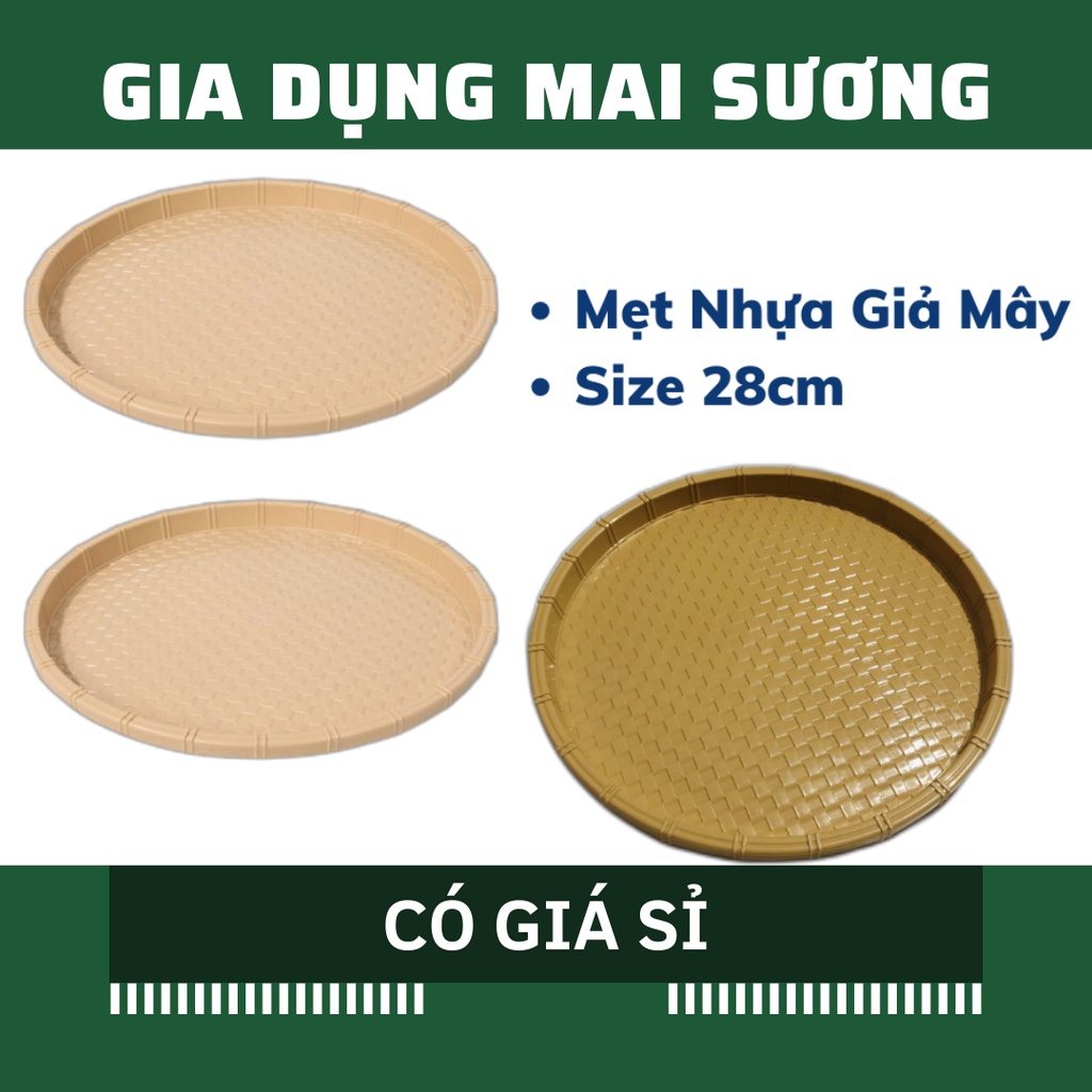 [Giá Sỉ] Khay Mẹt nhựa tròn giả mây tre Size 28cm・Đĩa mẹt tròn đựng bún đậu,đồ ăn vặt,mẹt gà