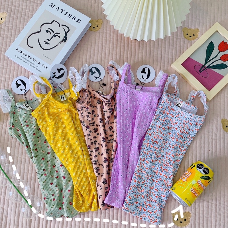 Váy hai dây thun len gân ôm body bé gái dễ thương sành điệu