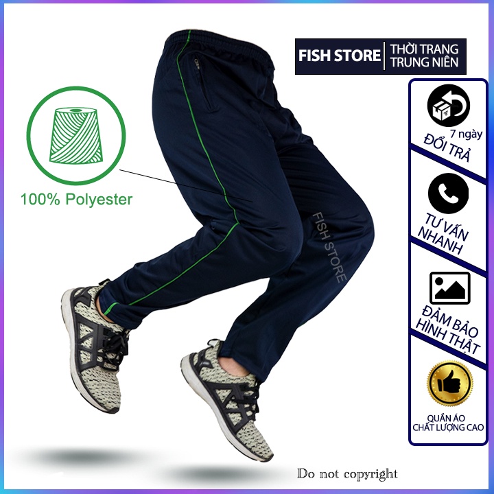 Quần tập thể dục nam vải poly ống rộng thoáng mát FF32F