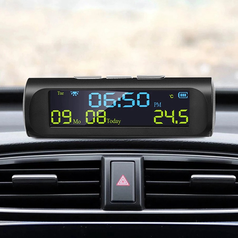 Đồng Hồ Điện Tử Năng Lượng Mặt Trời Có Màn Hình LCD Hiển Thị Nhiệt Độ Ngày Tháng Cho Xe Hơi