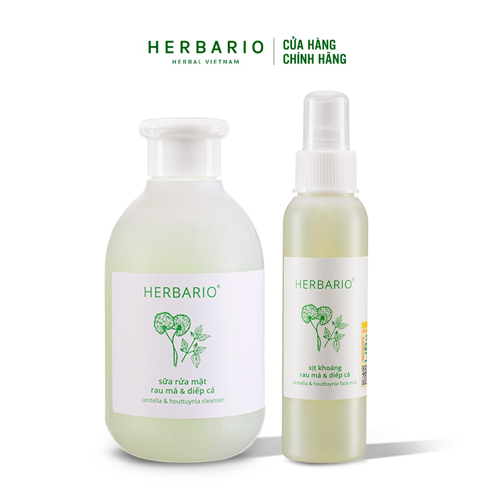 Combo Sữa rửa mặt rau má và diếp cá herbario 200ml + xịt khoáng rau má và diếp cá herbario 100ml