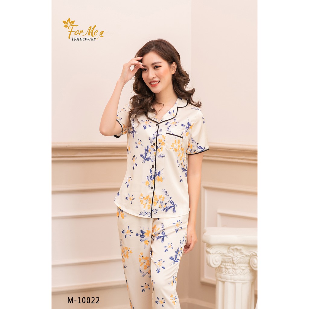 Bộ đồ ngủ, mặc nhà chất Lụa Giấy Luxury NGẮN TAY QUẦN DÀI HOA NHÍ VÀNG 10 ,forme pijama