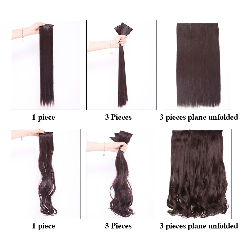 Bộ 3 kẹp tóc giả nối dài Wigsin thẳng/ xoăn mượt mà có độ bền cao