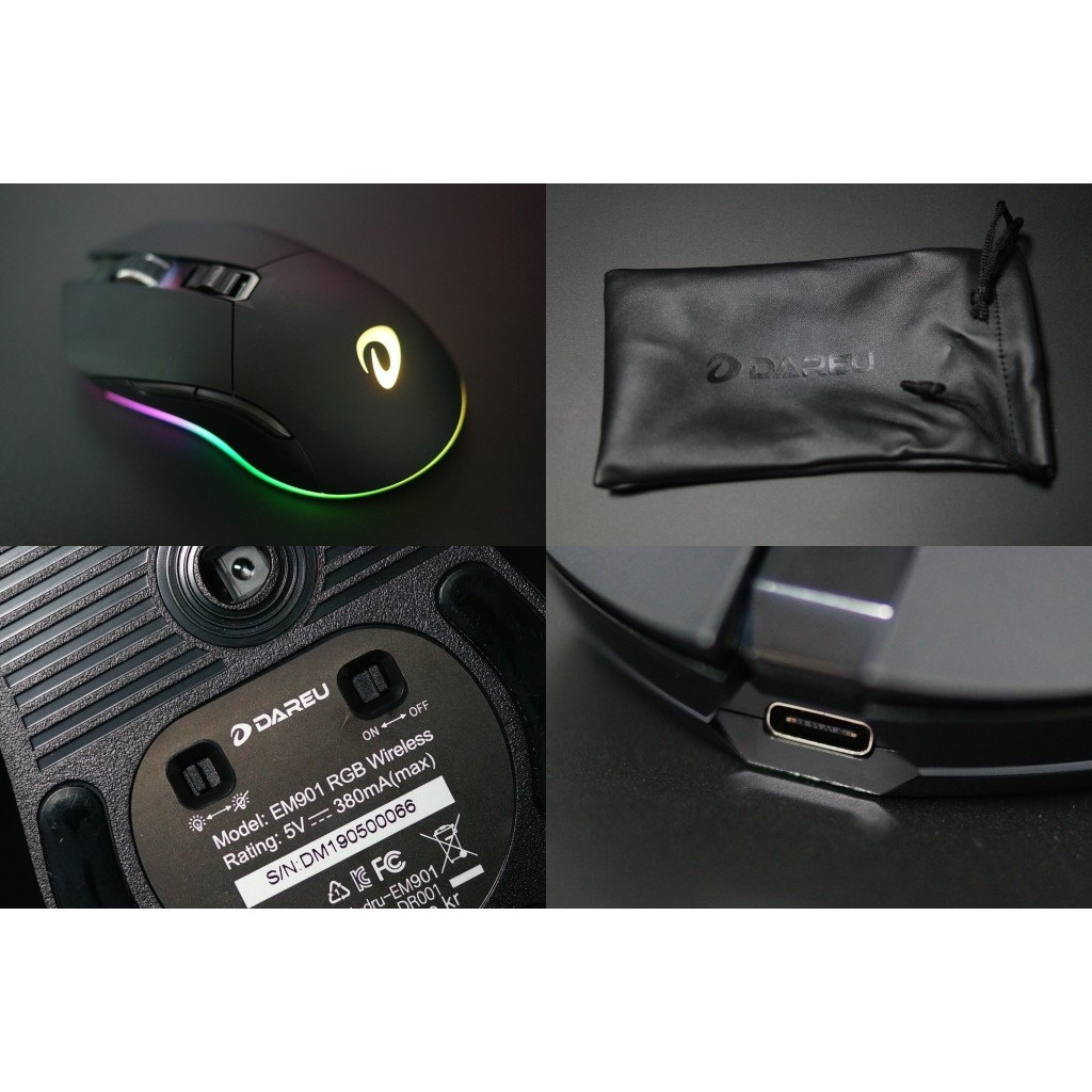 Chuột Game không dây Dareu EM901 RGB LED - Hồng / Trắng / Đen