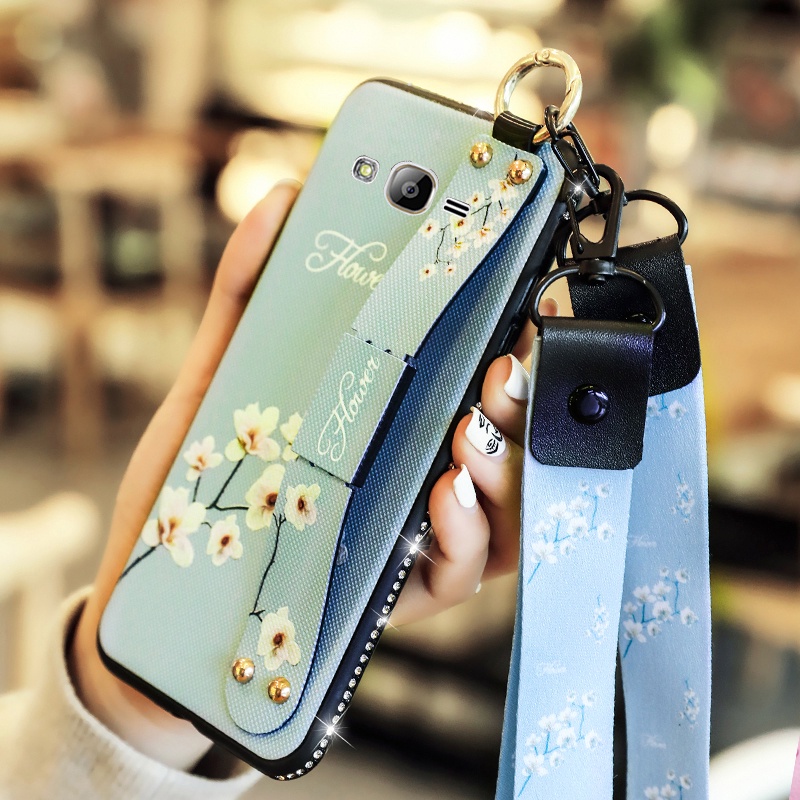 Ốp Điện Thoại Dẻo Đính Đá Họa Tiết Hoa Kèm Vòng Tay & Dây Đeo Độc Đáo Thời Trang Cho Samsung Galaxy J2 Prime J5 Prime J7 Prime