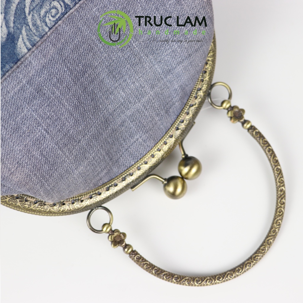Túi Xách Tay Đeo Vai Thời Trang Nữ Vải Denim Khóa Nẹp Đồng Miệng Cong - Trúc Lâm Handmade