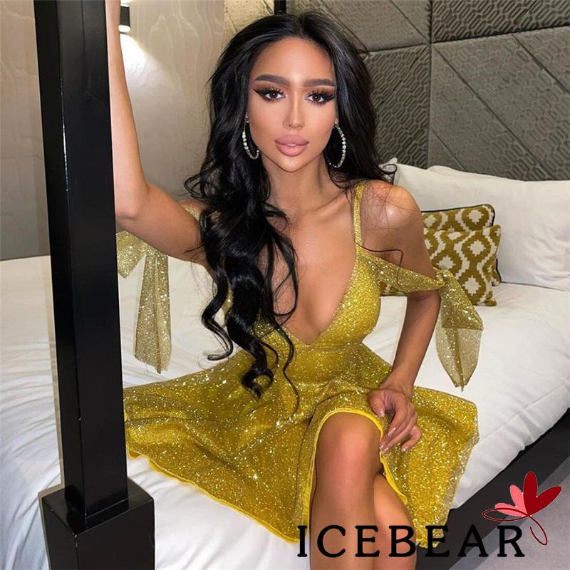 Đầm Nữ Hai Dây Cổ Chữ V Màu Sắc Lấp Lánh Thời Trang