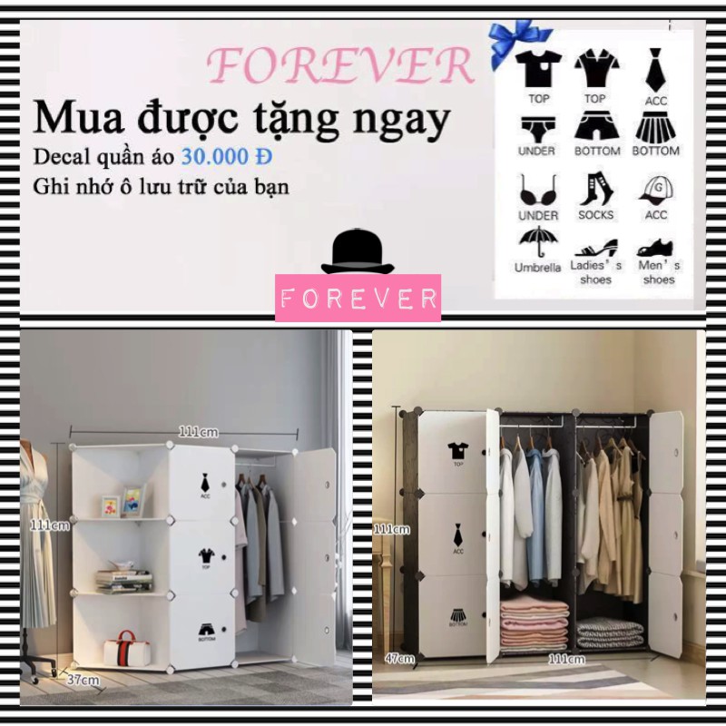 Tủ nhựa ghép giá rẻ để quần áo 9 ô decal quần áo,size to sâu 47 -Bảo hành 1 năm 1 đổi 1