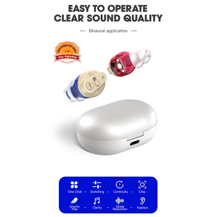Tai nghe trợ thính 2 Tai Màu Xanh Đỏ có Dock sạc GOODMI M901