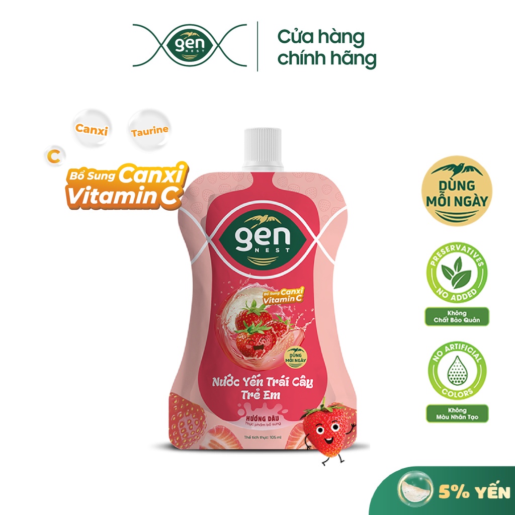 Combo 5 túi nước yến sữa Gen Nest hương cam/dâu/táo - 105ml/túi