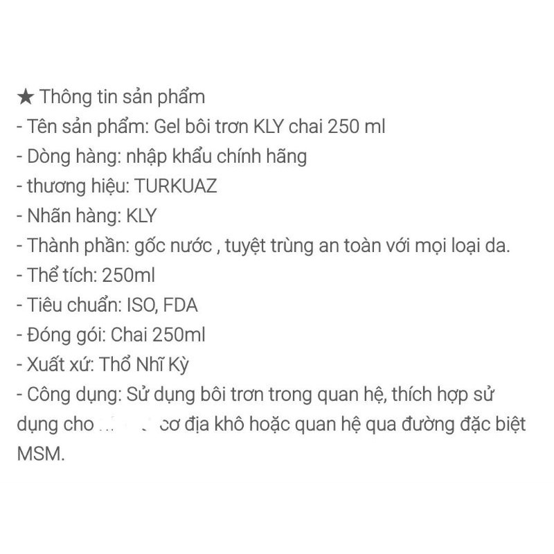 Gel Bôi Trơn KLY 250ml