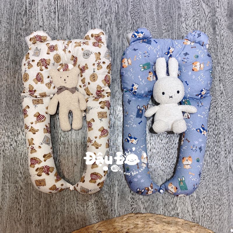 ♥️Tặng kèm túi đựng♥️ Gối chữ u lõm đầu tai gấu cotton cho bé