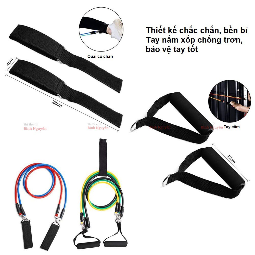 Bộ dây kháng lực ngũ sắc tập gym 11 món cao cấp - Resistance band dây kháng lực thể hình thể lực tập ngực body