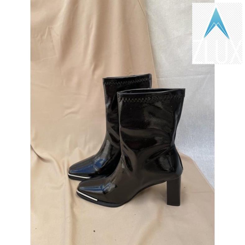 Boots Da Bóng Cổ Cao Gót 8Cm Sang Chảnh Hàng Xưởng Loại Đẹp Mềm Bóng