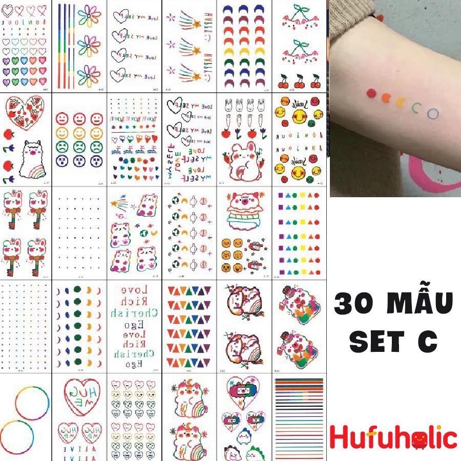 30 tờ xăm dán tạm thời phong cách Huyna Hàn Quốc dễ thương mini tattoo đẹp cute đáng yêu hot trend tiktok