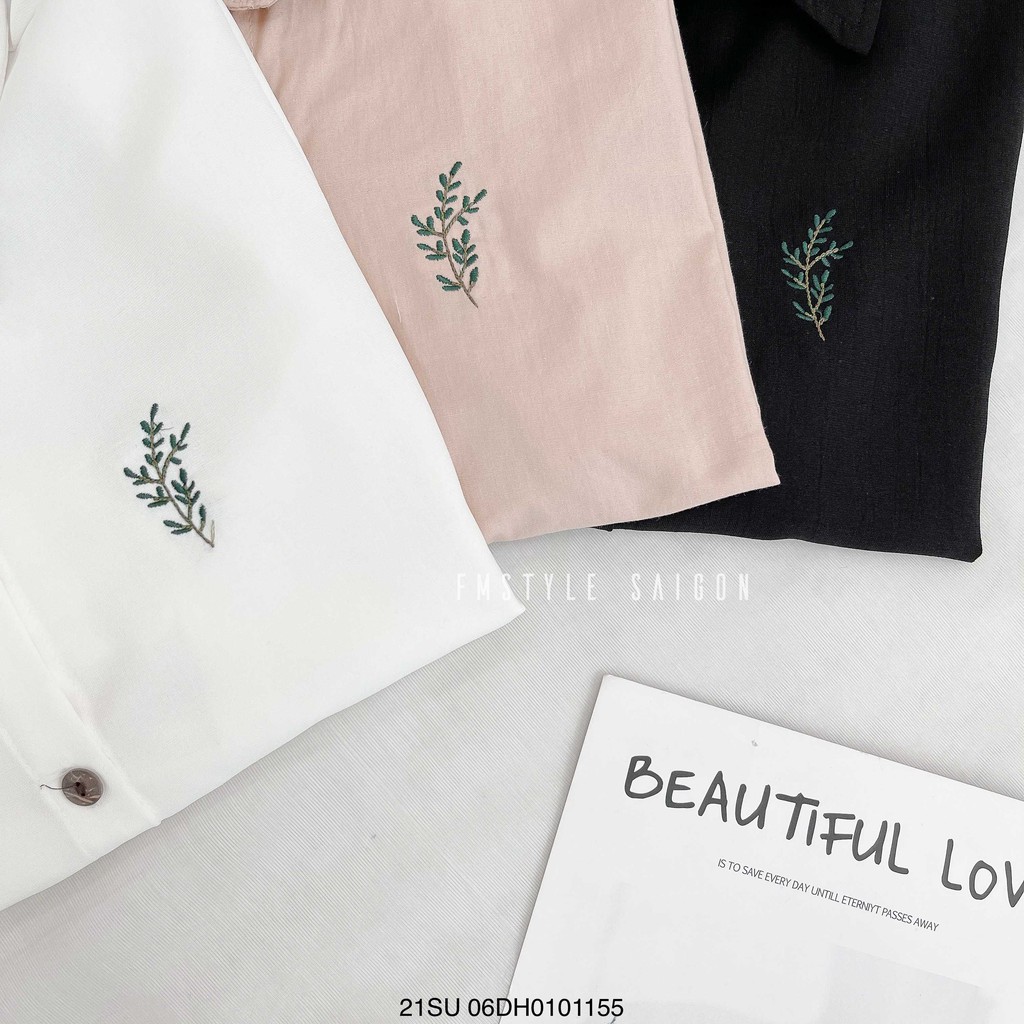 Áo sơ mi tay ngắn VM STYLE thêu cành cây ulzzang thời trang nữ 21SU06DH0101