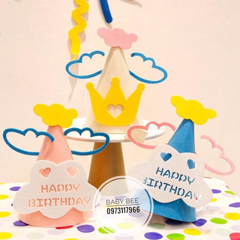 [New] Mũ Chóp Sinh Nhật 3D Cánh Tiên Vải Dạ Phong Cách Hàn Quốc