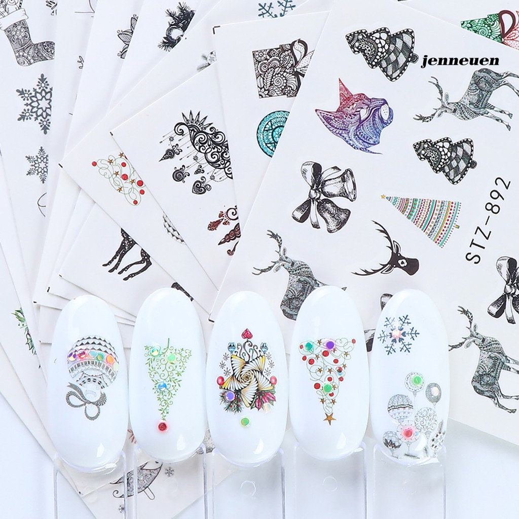 [Hàng mới về] Bộ 12 Đề Can Dán Trang Trí Móng Chuyển Họa Tiết Bông Tuyết/Chuông/Tuần Lộc Giáng Sinh