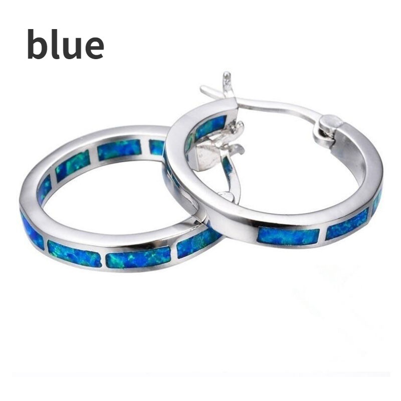 Bông Tai Mạ Bạc 925 Dáng Tròn Đính Đá Opal Thời Trang Cho Nữ
