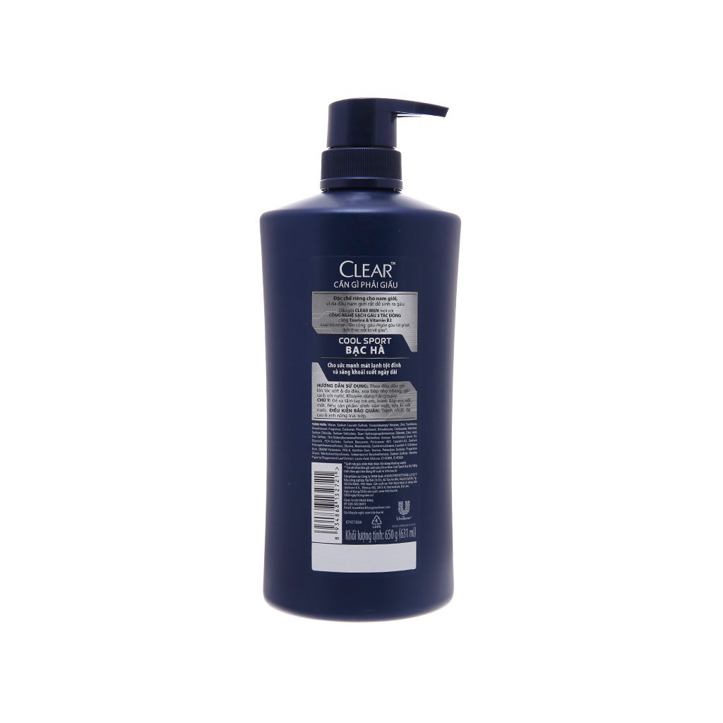 Dầu gội sạch gàu Clear Men Cool Sport bạc hà 631ml