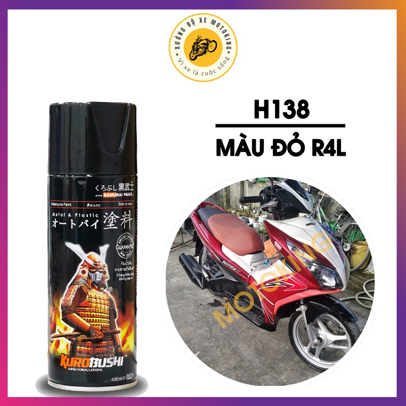 Sơn Samurai màu đỏ R4L mã H138 - chai sơn xịt chuyên dụng dành cho sơn xe máy