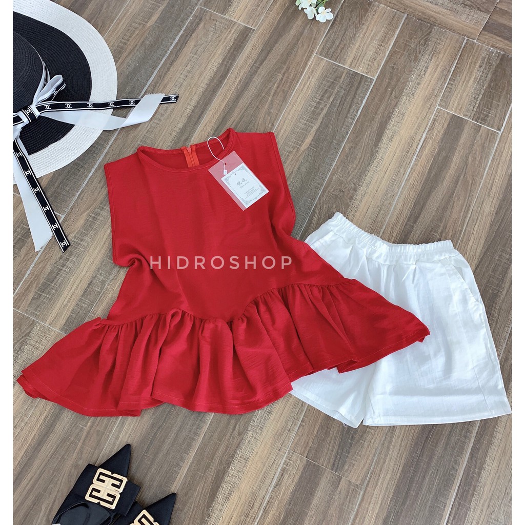 Set đũi áo đỏ bèo mix quần sooc trắng siêu xinh | BigBuy360 - bigbuy360.vn