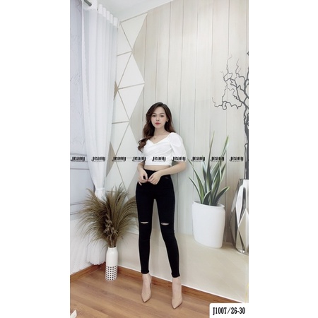 Quần Jean Nữ Skinny - Quần Bò Ôm Lưng Cao Màu Đen J1007 - Jeany