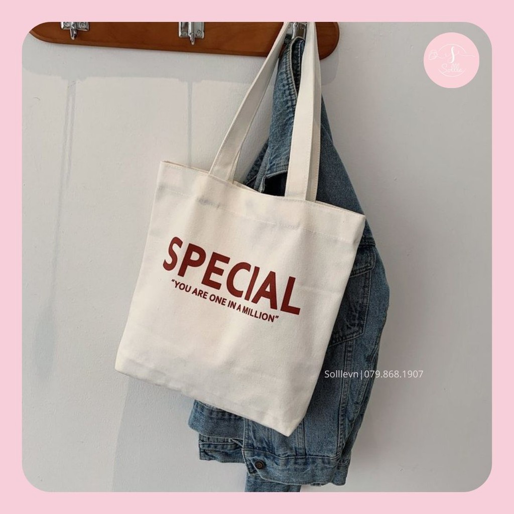 Túi tote Sollle vải canvas chữ SPECIAL, túi ulzzang vải bố mộc không nhuộm hóa chất