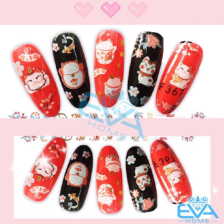 'Miếng Dán Móng Tay 3d Nail Sticker Hình Mèo Thần Tài F367