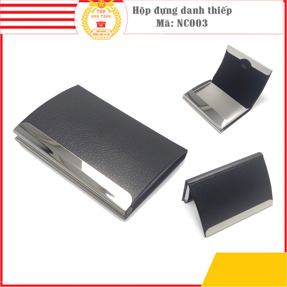 Hộp đựng card danh thiếp, thẻ tín dụng da PU cao cấp mềm mịn vân đen đẹp NC003 | Khắc tên theo yêu cầu