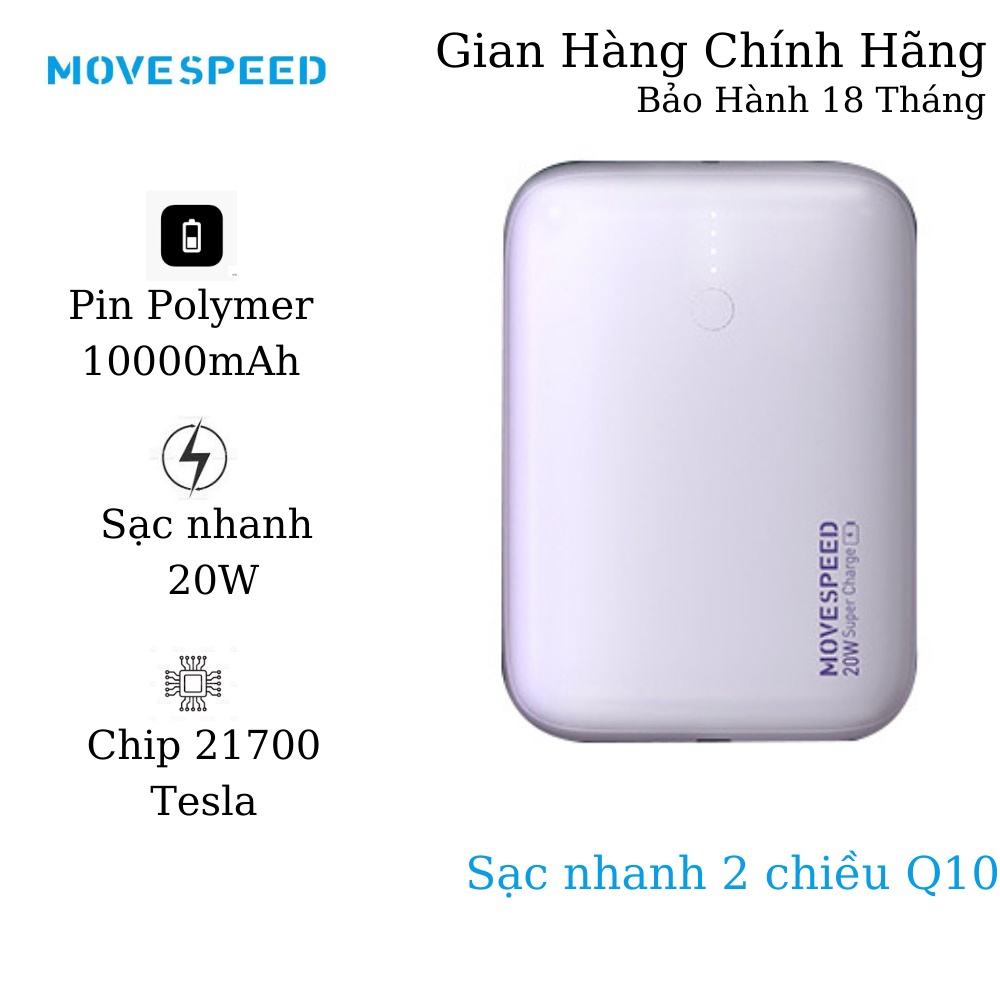 Sạc dự phòng Mini Q10 MOVESPEED 10000MAH sạc nhanh 2 chiều Type C công suất 20W dành cho Iphone, Samsung, Huwei...