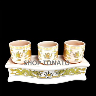 Chung bộ 3 ly rồng hồng 091 cao 7.5cm