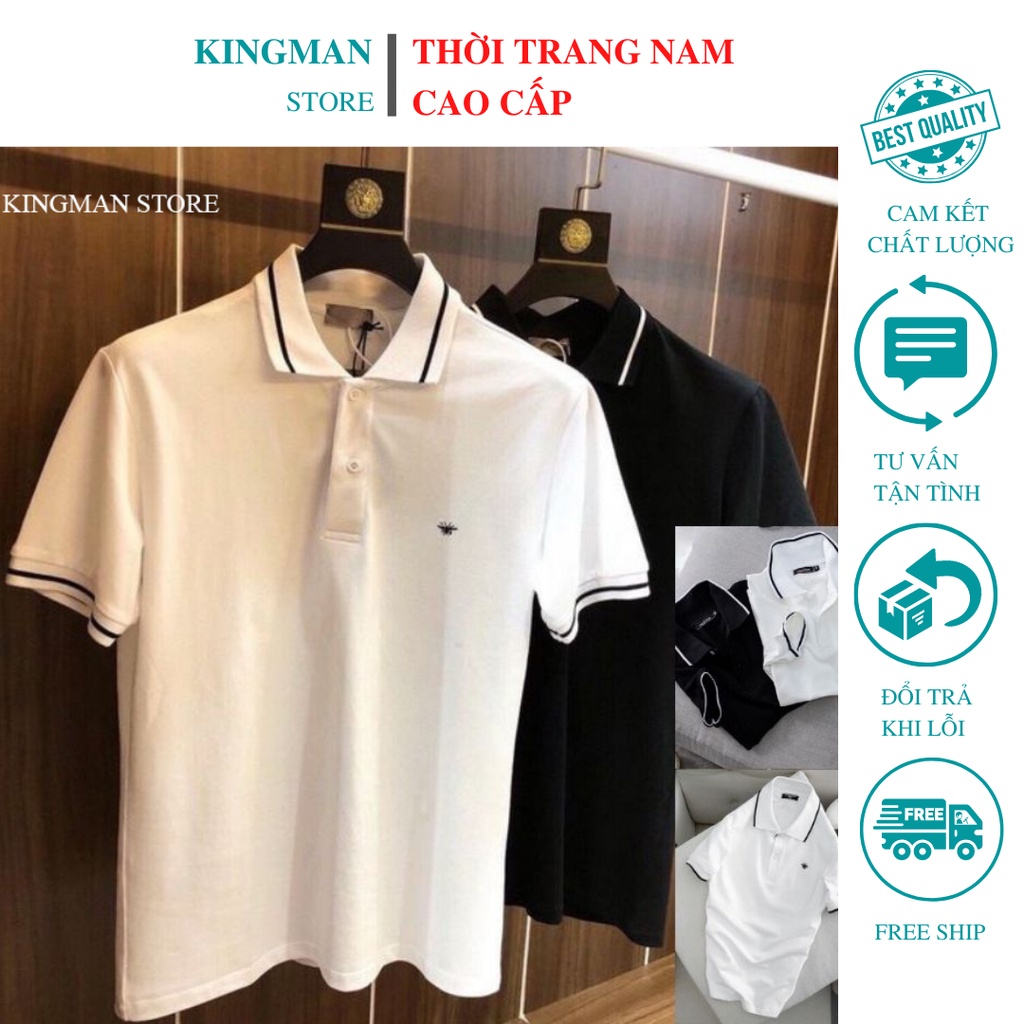 Áo Polo Nam Thêu Ong Cao Cấp, Áo Thun Nam Có Cổ Hoạ Tiết Con Ong Chất Liệu Cá Sấu Mền Mịn Và Thoáng 