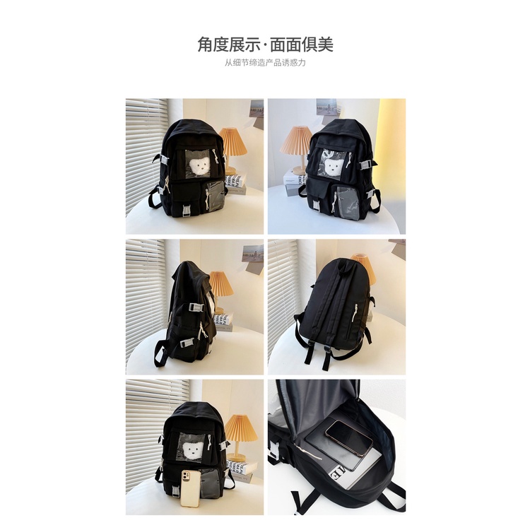 Balo JASMIN NOIR vải canvas hình vuông cỡ lớn thời trang đơn giản thường ngày cho nữ