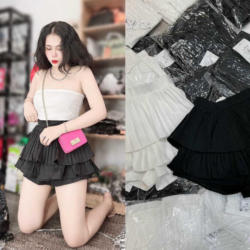 Chân váy xếp ly 2 tầng chân váy ngắn xòe siêu xinh siêu rẻ có túi và quần trong