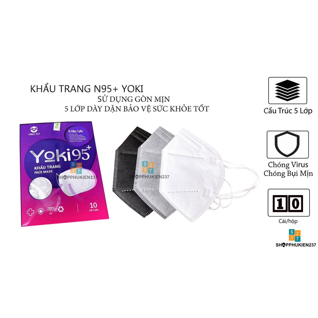 Khẩu Trang 5 Lớp Yoki N95 Kháng Khuẩn Lọc Bụi Mịn 1 Hộp 10 Cái