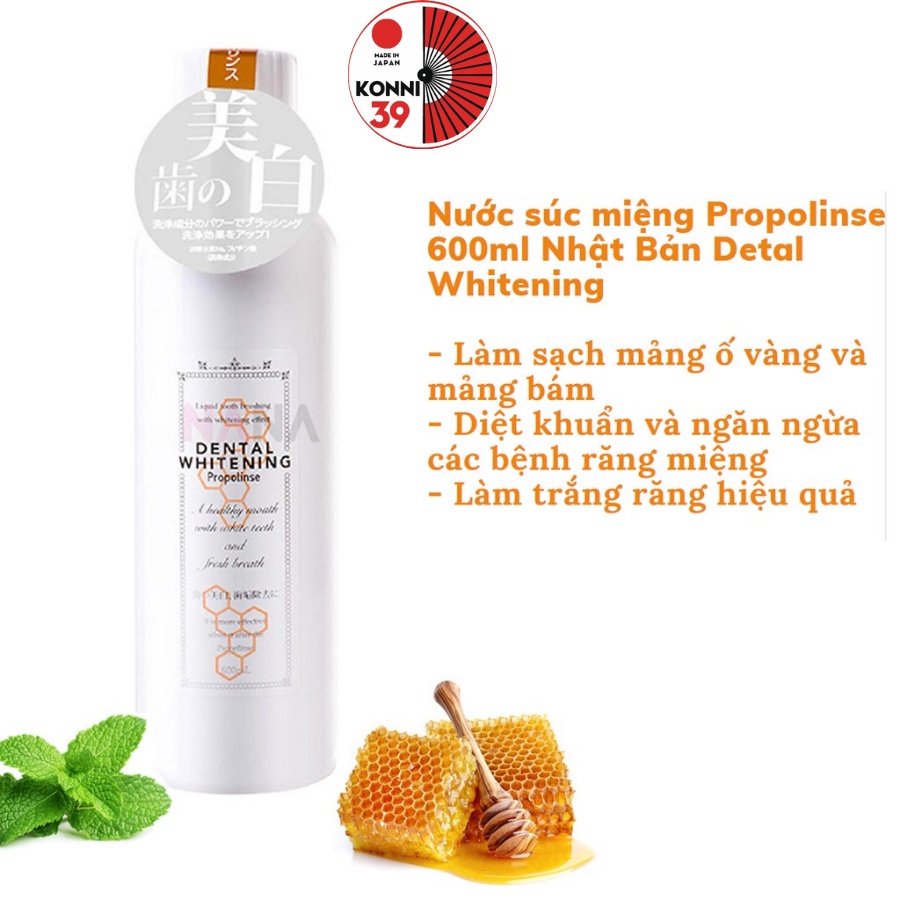 Nước súc miệng Propolinse màu trắng 600ml Nhật Bản, nước xúc miệng trắng răng Nhật Bản - Bahachiha