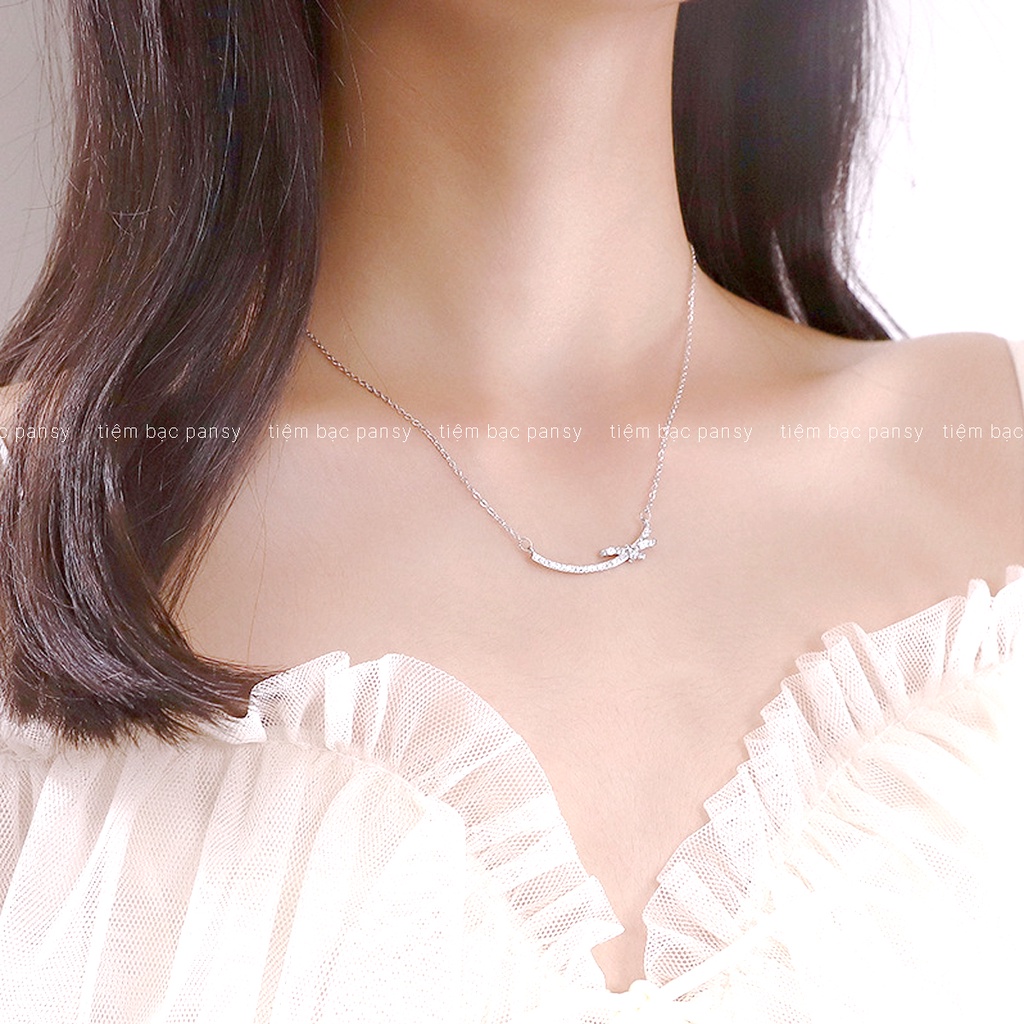 Vòng cổ bạc nữ PANSY hình nơ thắt sang chảnh, dây chuyền bạc 925 mặt cười Smile phối nơ thật thời trang